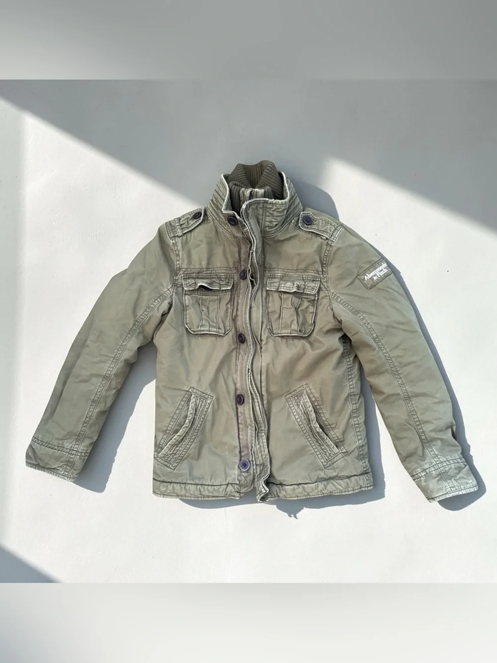 Abercrombie Fitch Cliff Mountain Sherpa Lined Twill Military Coat Olive Jacket M